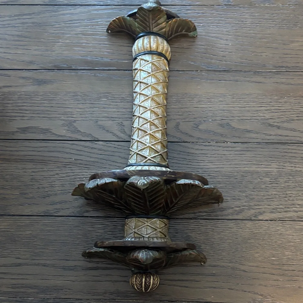 Kirklands Decorative Gold and Brown Carved Wood Column Accent